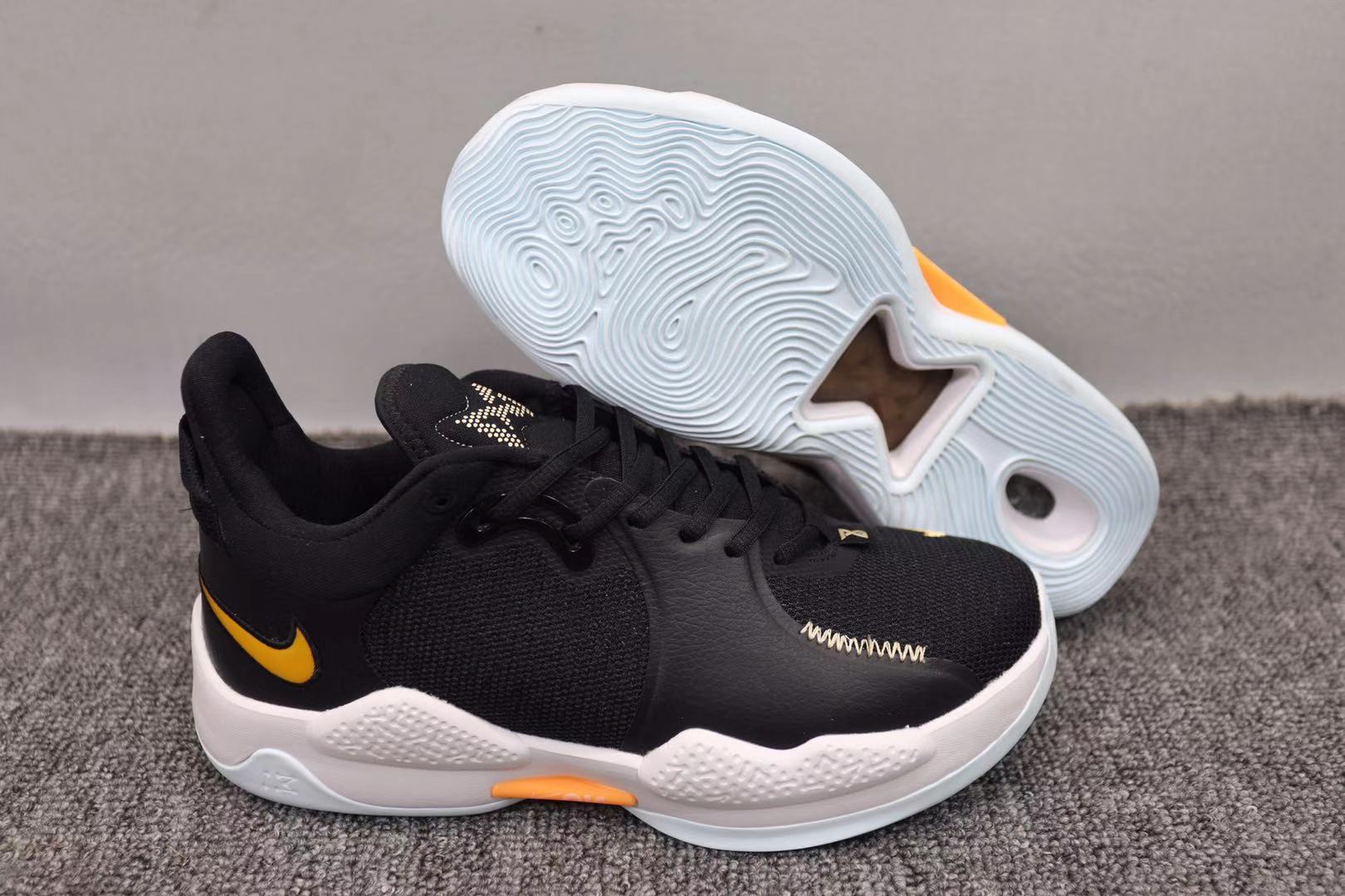 2021 Nike Paul George 5 Black White Yellow Basketball Shoes